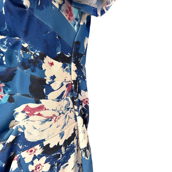 ⭐️Adrianna Papell Crepe Textured Knit Blue Floral Office Church Brunch Dress - Picture 9 of 16
